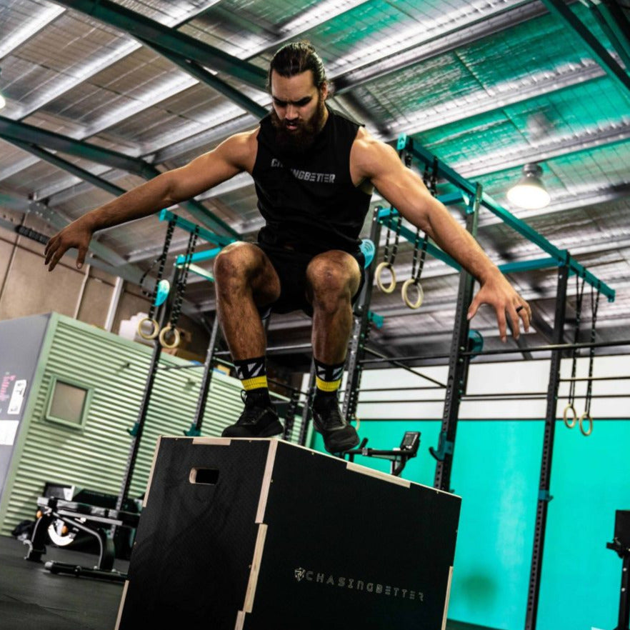 Wooden Plyo Box Black Hex Grip 20" 24" 30"